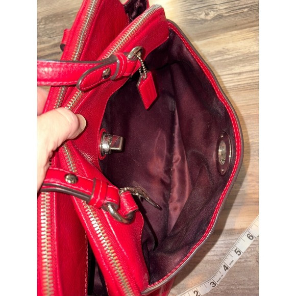Coach Penelope F16529 Satchel Handbag Red Leather Turnlock Top Zip - Picture 7 of 16